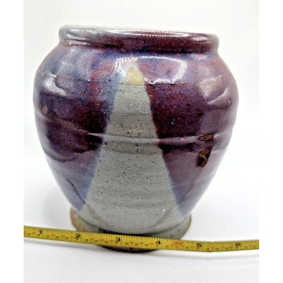 Studio Pottery Handmade Stoneware Purple Plum Grey Glaze Vase Signed - Picture 8 of 9